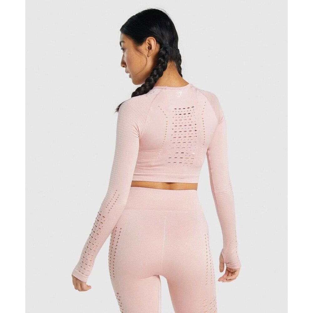 Gymshark Seamless Long Sleeve Crop Top & Leggings Set XS Pink Glow - Picture 7 of 8